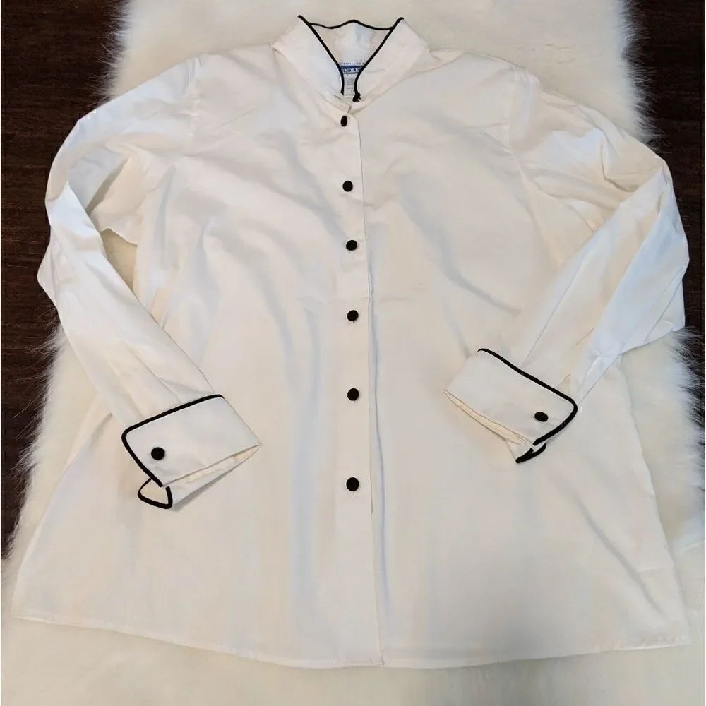 Pendleton Plus vintage white blouse black trim 14w